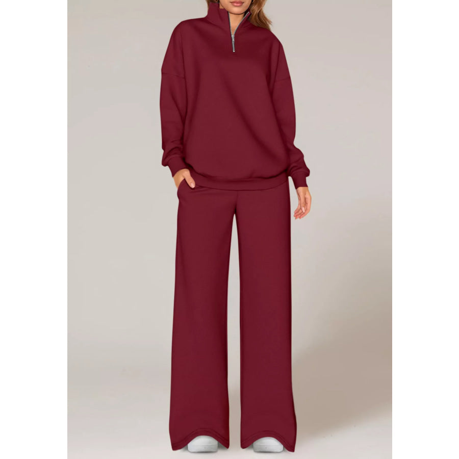Half-Zip Sweatshirt and Wide-Leg Sweatpants Set
