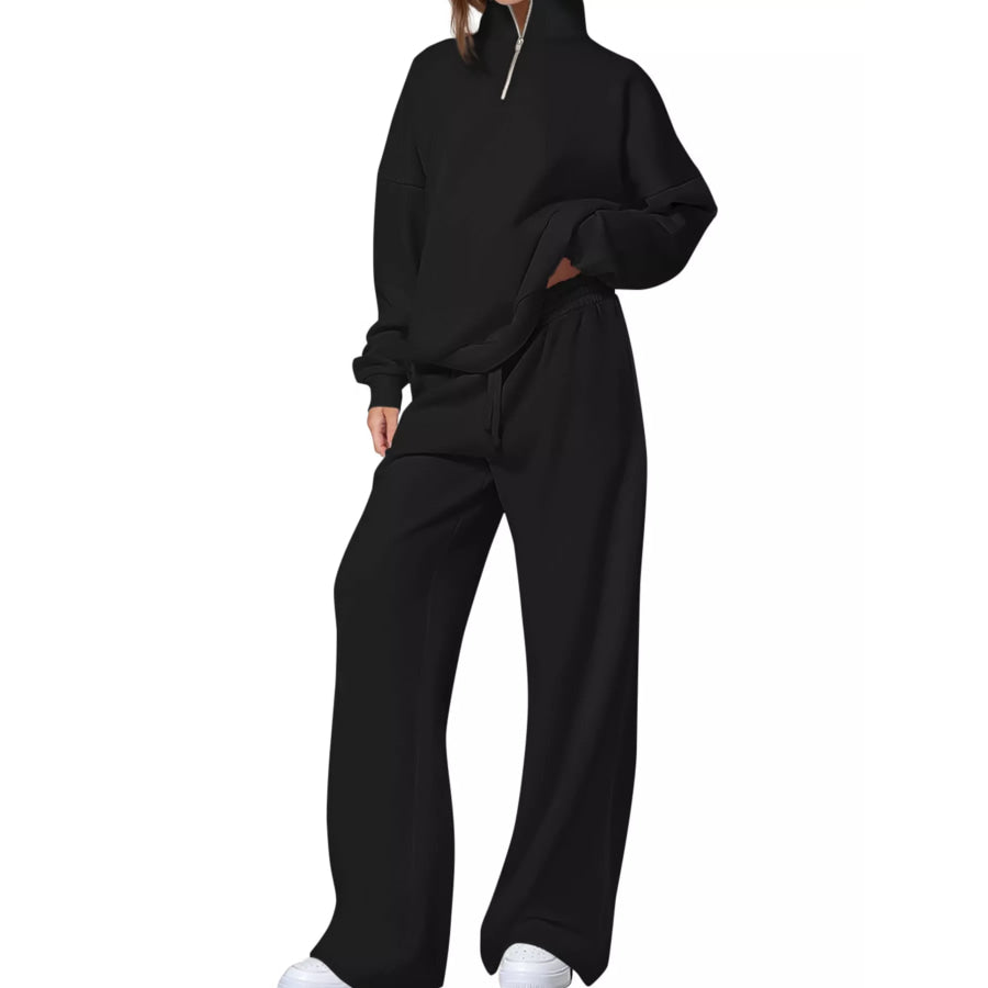 Half-Zip Sweatshirt and Wide-Leg Sweatpants Set