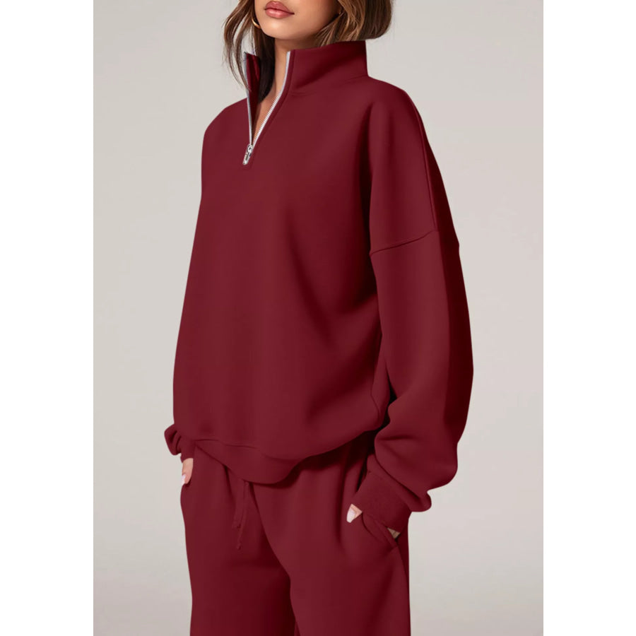 Half-Zip Sweatshirt and Wide-Leg Sweatpants Set