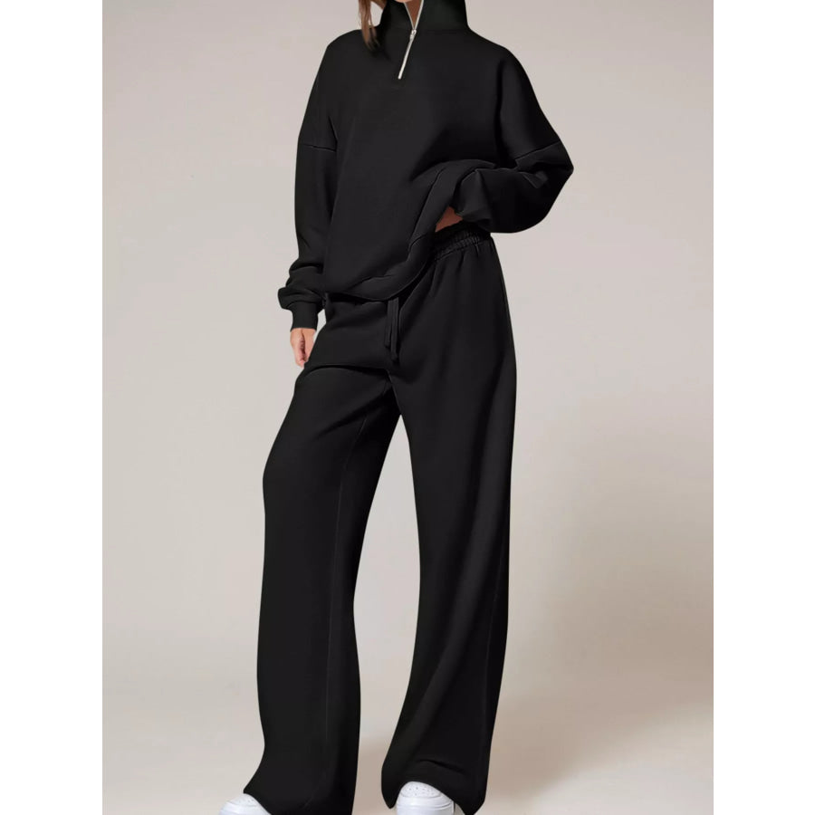 Half-Zip Sweatshirt and Wide-Leg Sweatpants Set