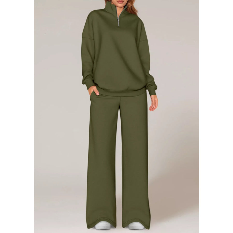 Half-Zip Sweatshirt and Wide-Leg Sweatpants Set