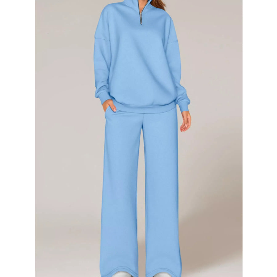 Half-Zip Sweatshirt and Wide-Leg Sweatpants Set