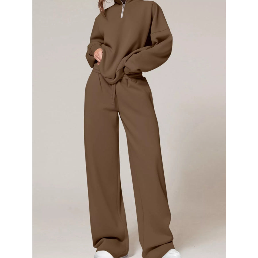 Half-Zip Sweatshirt and Wide-Leg Sweatpants Set