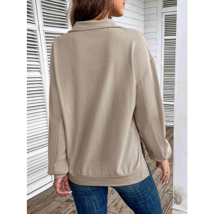 Half Zip Sweatshirt with Pocket Tan / S