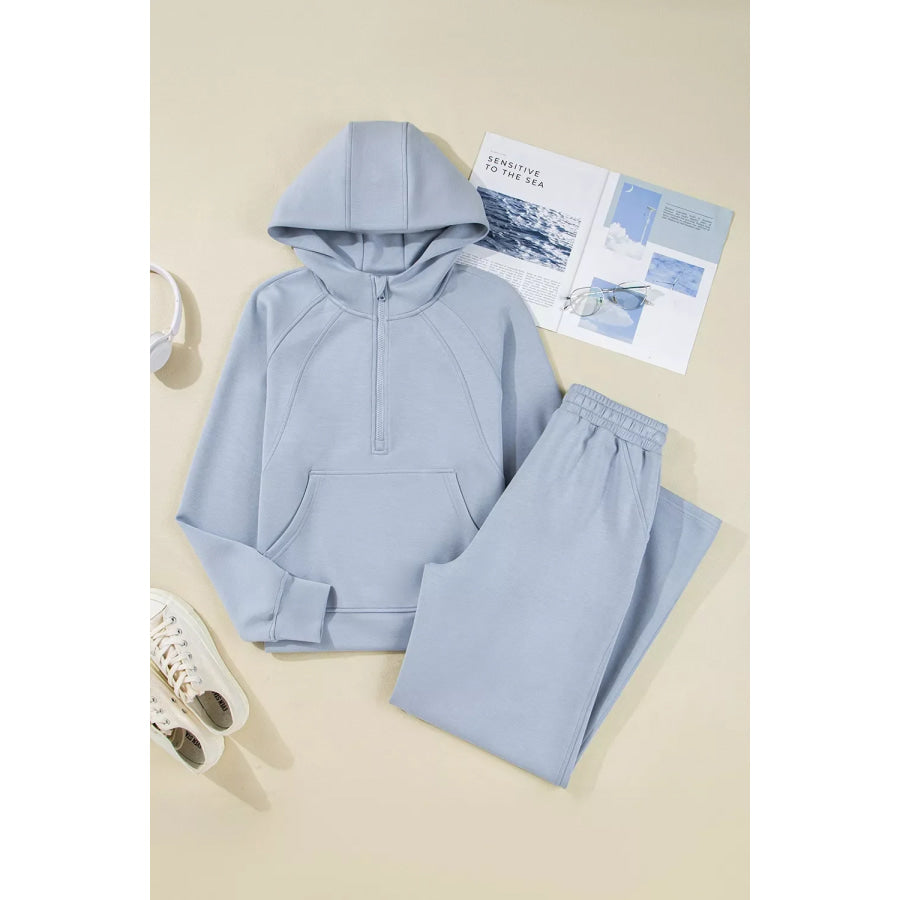 Half Zip Thumbhole Sleeve Hoodie and Pants 2pcs Outfit Apparel and Accessories