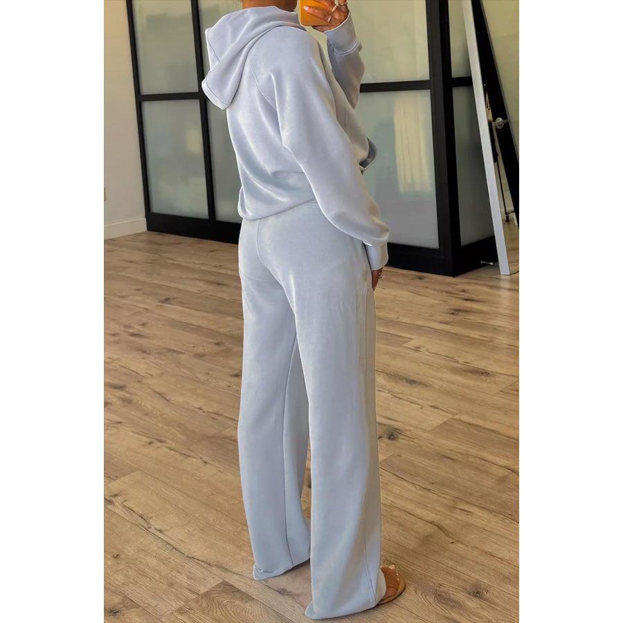 Half Zip Thumbhole Sleeve Hoodie and Pants 2pcs Outfit Apparel and Accessories
