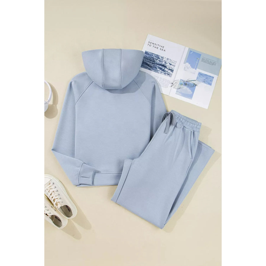Half Zip Thumbhole Sleeve Hoodie and Pants 2pcs Outfit Apparel and Accessories