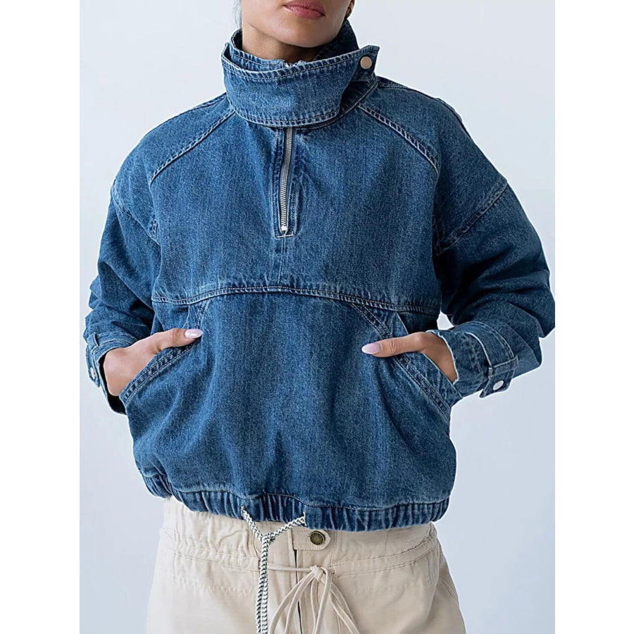 Half-Zip Turtleneck Denim Top Apparel and Accessories