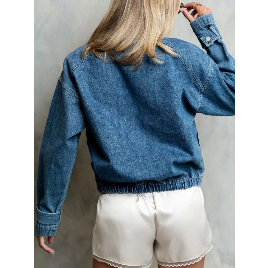 Half-Zip Turtleneck Denim Top Apparel and Accessories