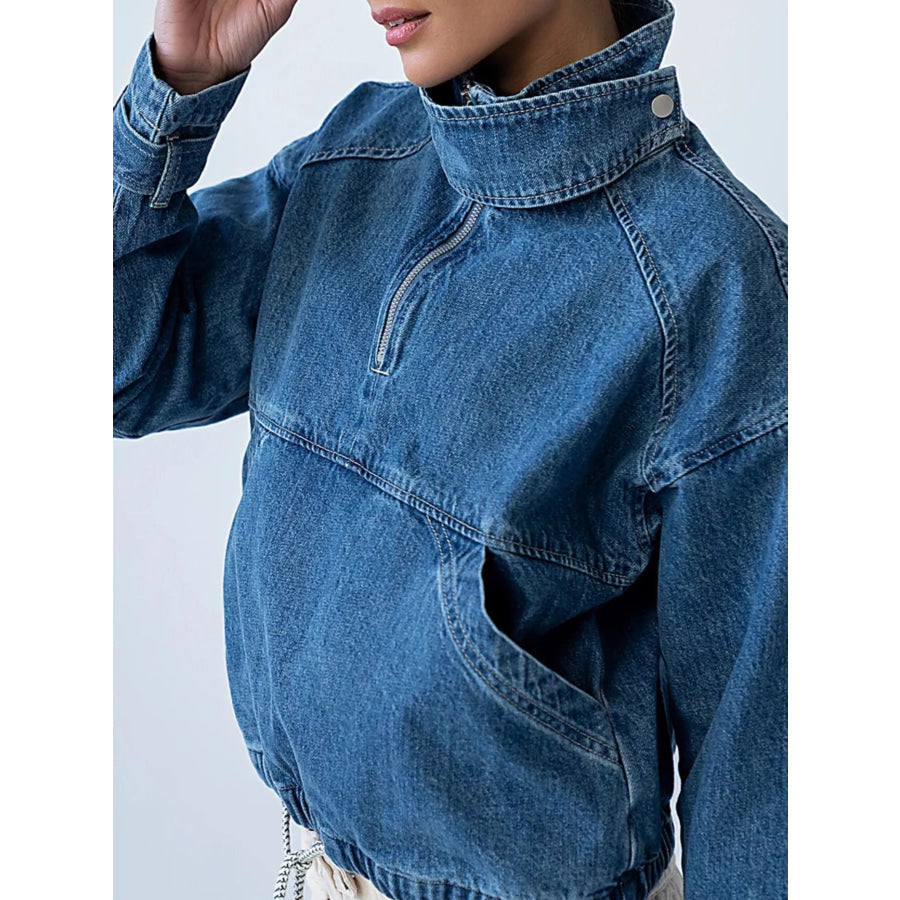 Half-Zip Turtleneck Denim Top Apparel and Accessories