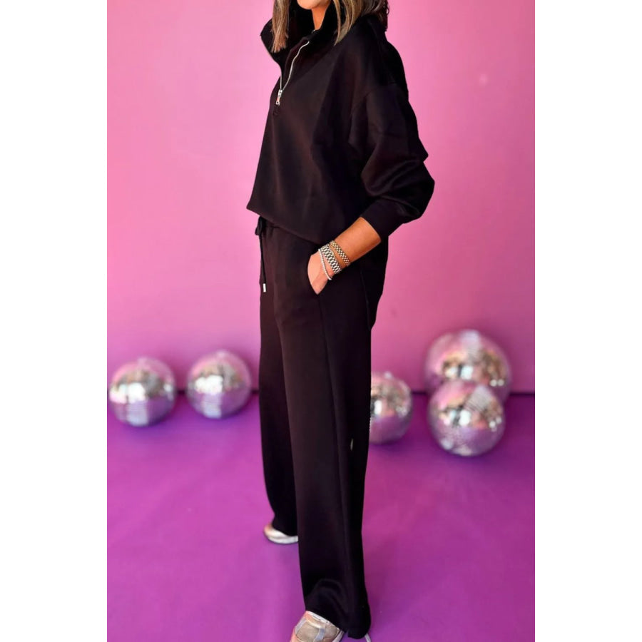 Half Zip Turtleneck Long Sleeve Top and Pants Set Apparel and Accessories