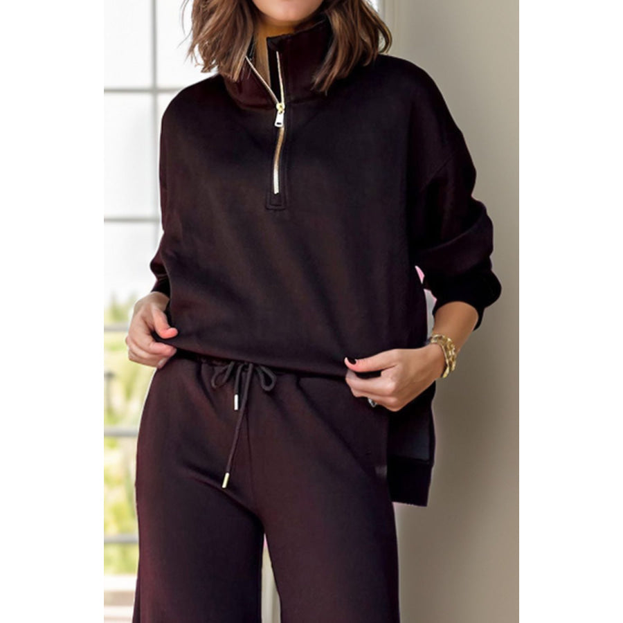 Half Zip Turtleneck Long Sleeve Top and Pants Set Apparel and Accessories