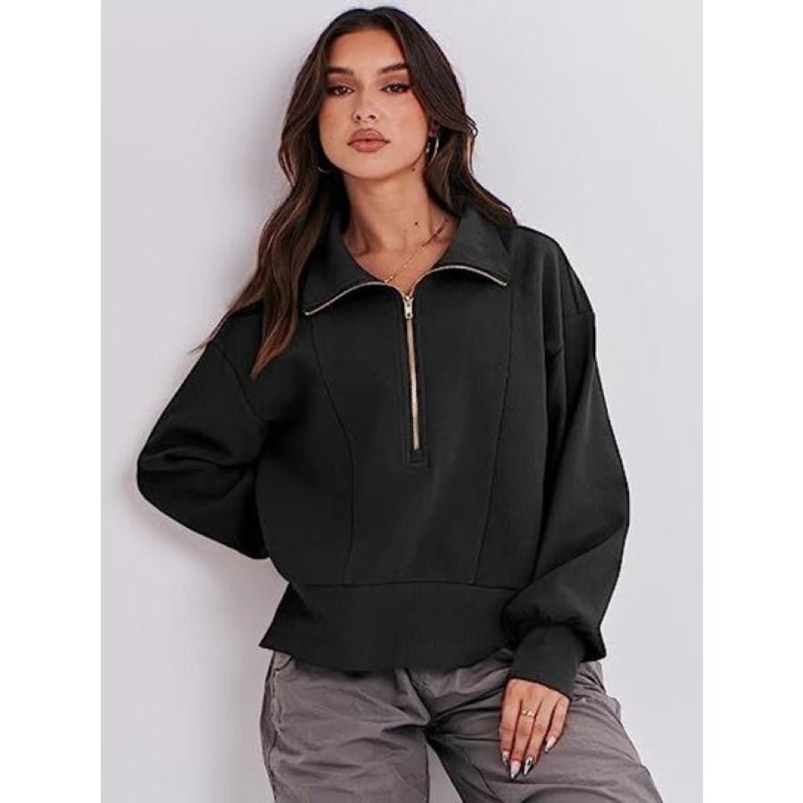 Half Zip Up Collared Sweatshirts Black / S Clothing