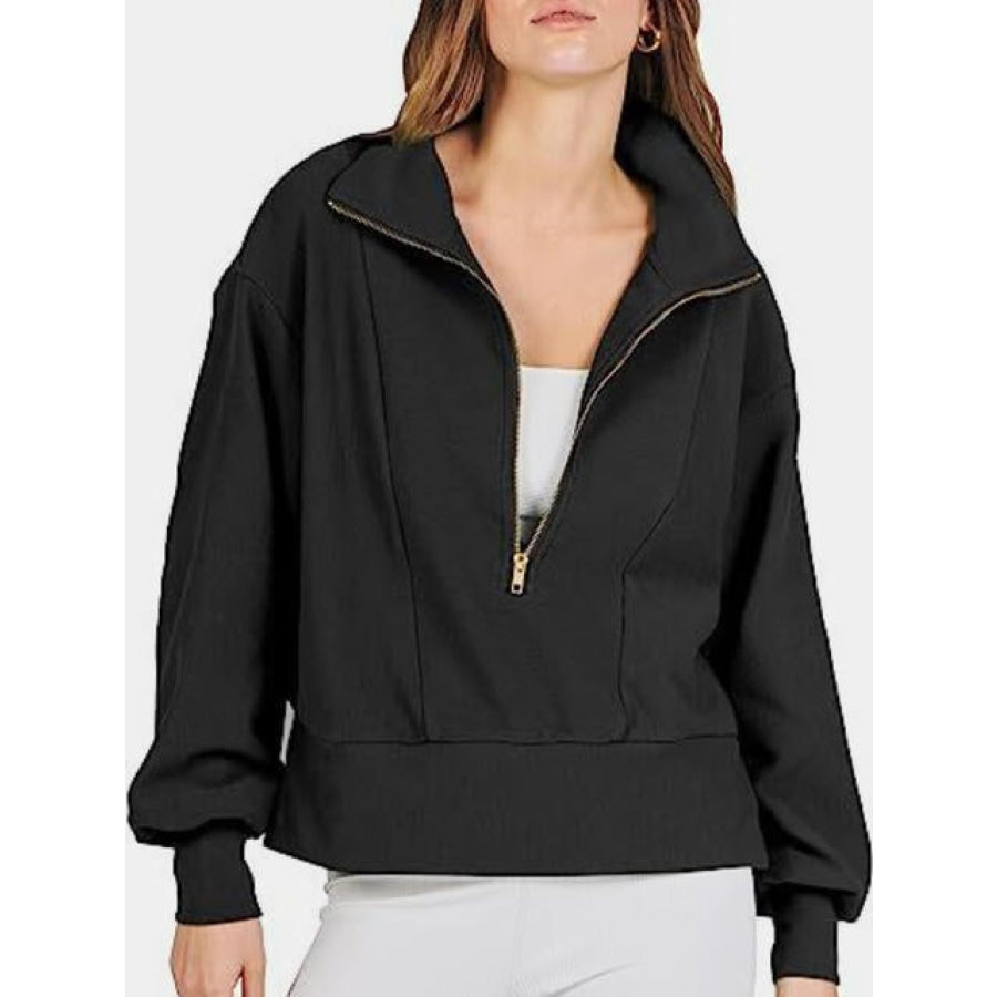 Half Zip Up Collared Sweatshirts Clothing