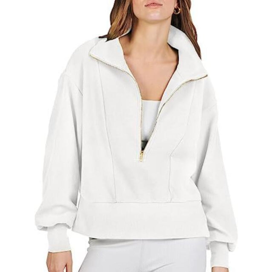 Half Zip Up Collared Sweatshirts Clothing