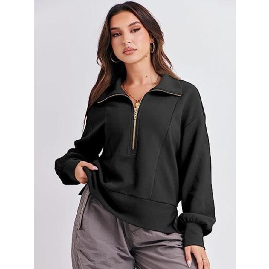 Half Zip Up Collared Sweatshirts Clothing