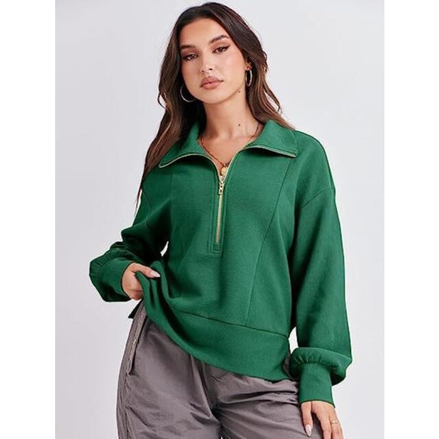 Half Zip Up Collared Sweatshirts Clothing