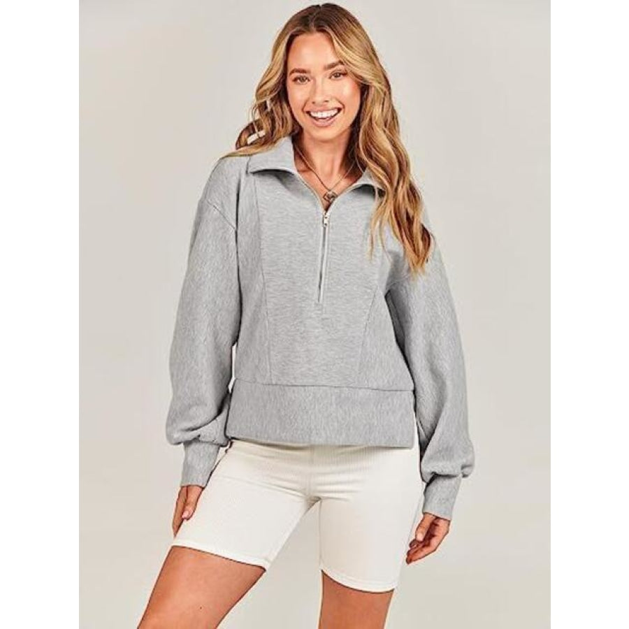 Half Zip Up Collared Sweatshirts Clothing