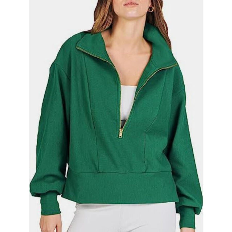 Half Zip Up Collared Sweatshirts Green / S Clothing