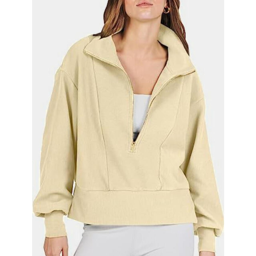 Half Zip Up Collared Sweatshirts Sand / S Clothing