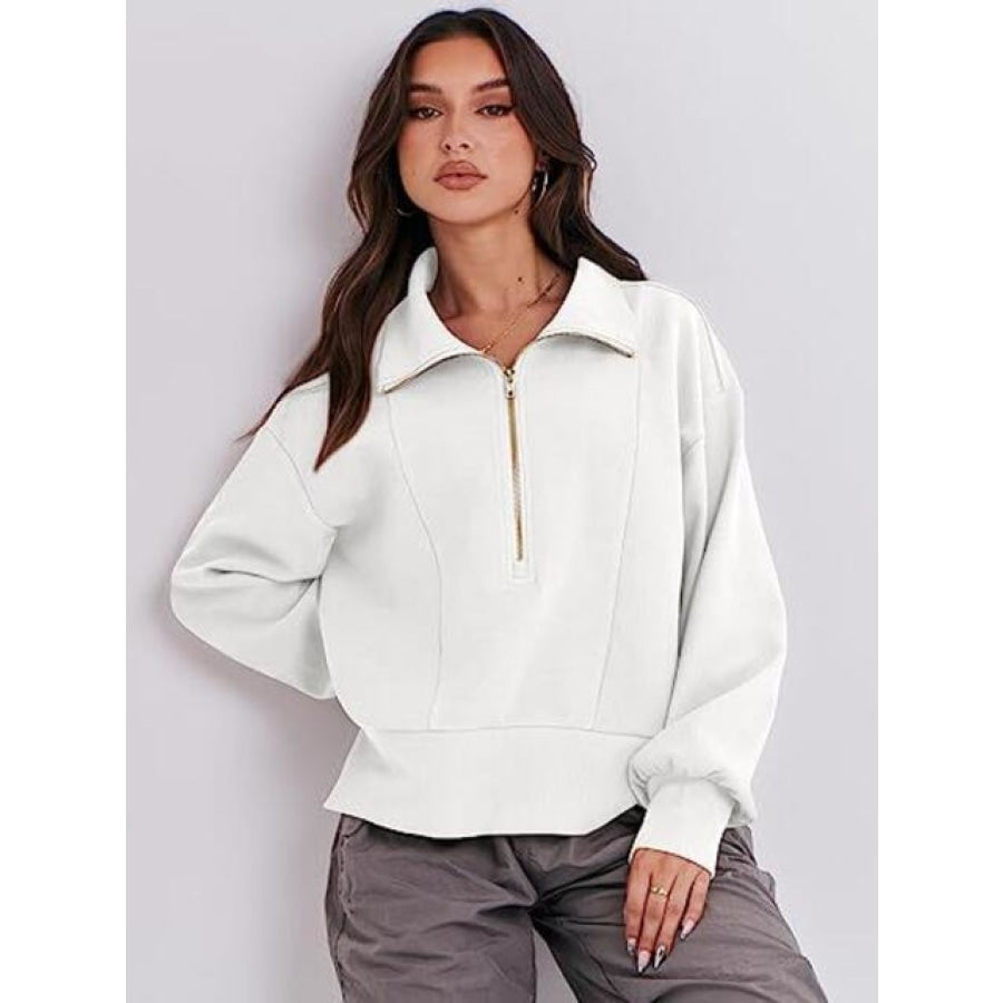 Half Zip Up Collared Sweatshirts White / S Clothing