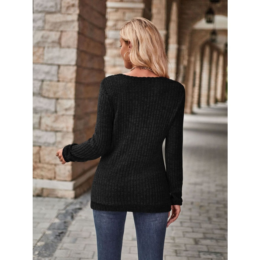 Half-Zip V-Neck Long Sleeve Top