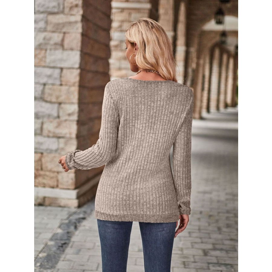 Half-Zip V-Neck Long Sleeve Top