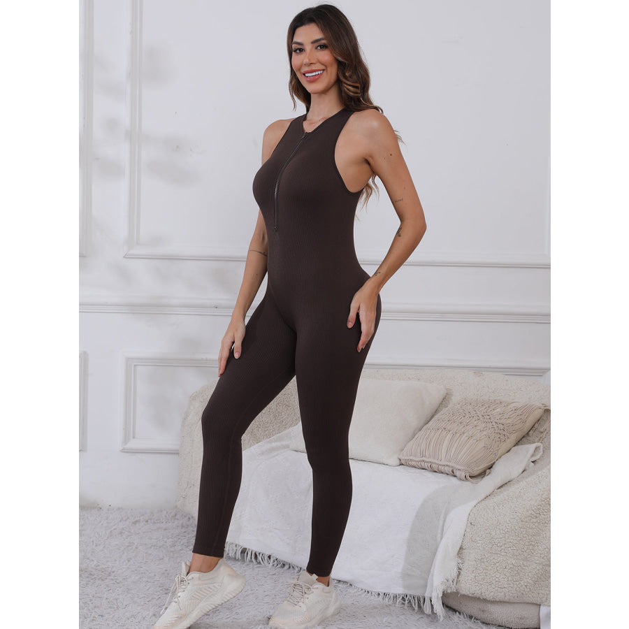 Half Zip Wide Strap Active Jumpsuit Apparel and Accessories