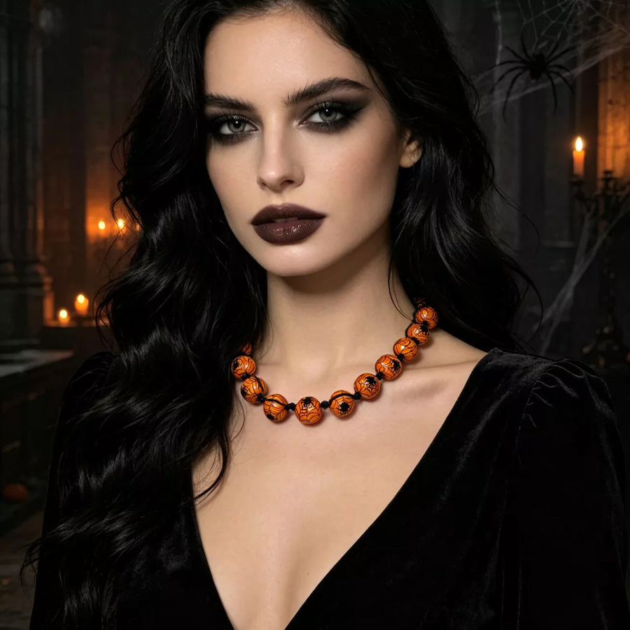 Halloween Beaded Choker Necklace Orange / One Size Apparel and Accessories