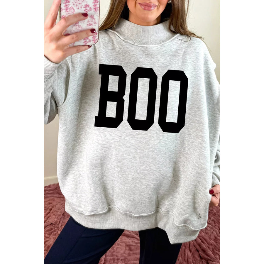 Halloween BOO & Bat Printed Reversible Mock Neck Sweatshirt Apparel and Accessories