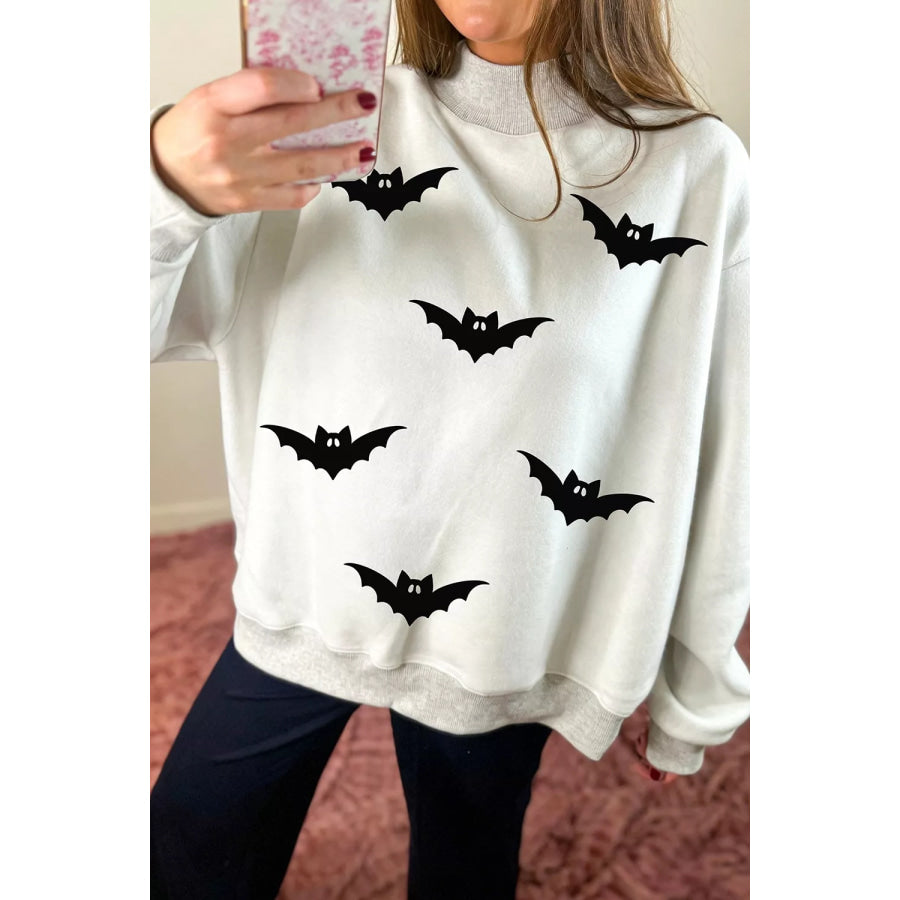 Halloween BOO & Bat Printed Reversible Mock Neck Sweatshirt Apparel and Accessories