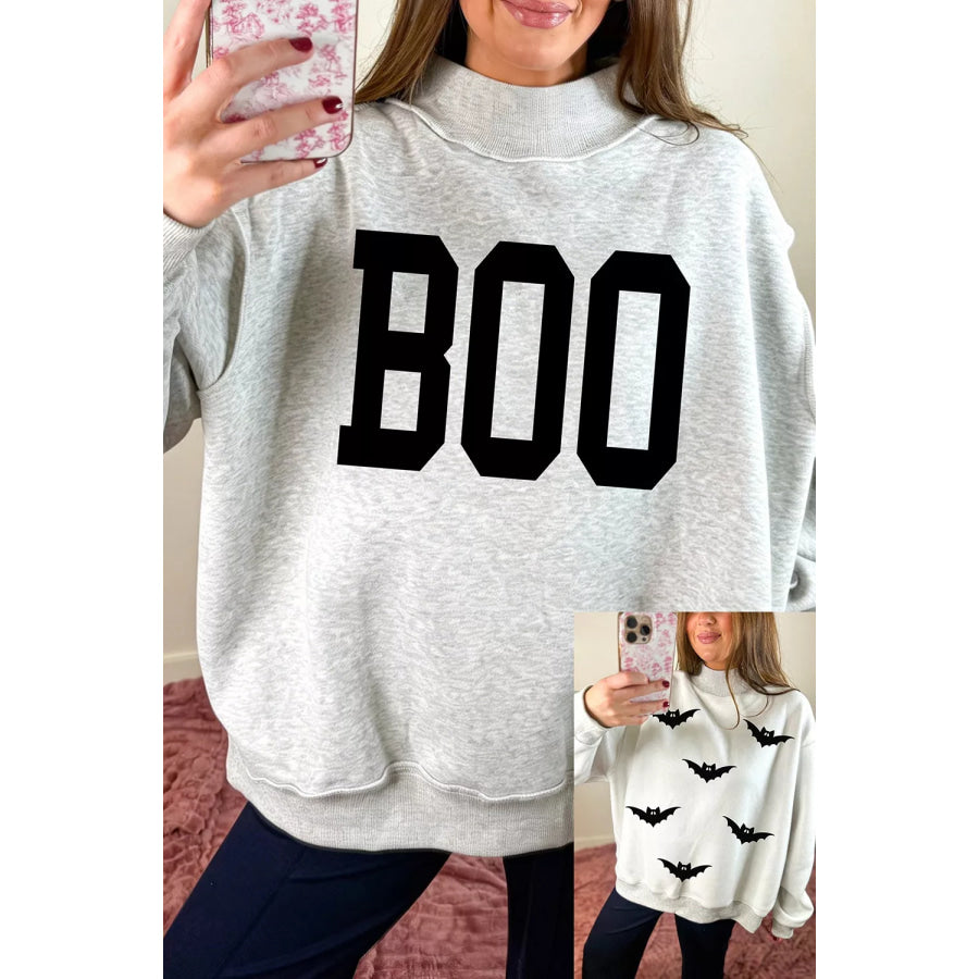 Halloween BOO & Bat Printed Reversible Mock Neck Sweatshirt Apparel and Accessories