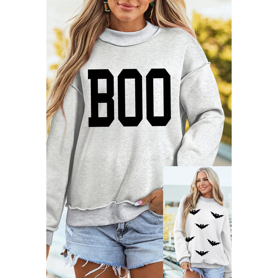 Halloween BOO & Bat Printed Reversible Mock Neck Sweatshirt Apparel and Accessories