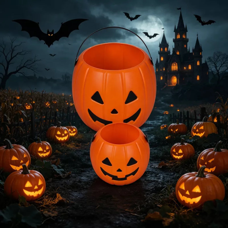 Halloween Decorative Pumpkin Bucket with Handle Set Orange / One Size Apparel and Accessories
