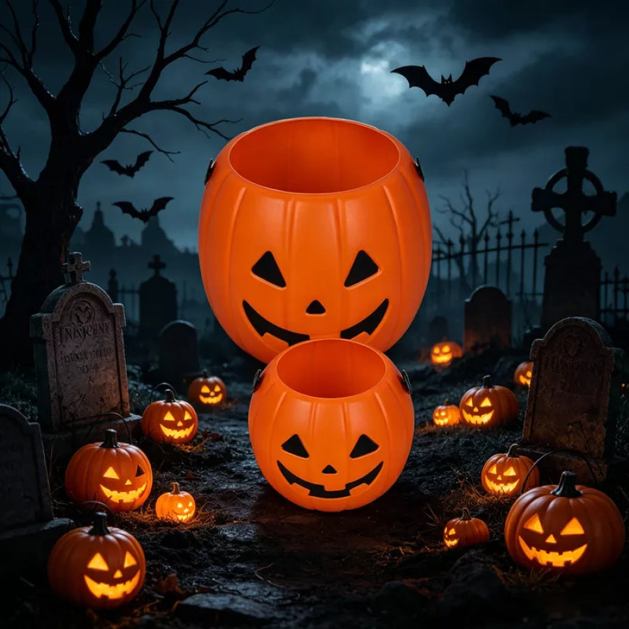 Halloween Decorative Pumpkin Bucket with Handle Set Orange / One Size Apparel and Accessories