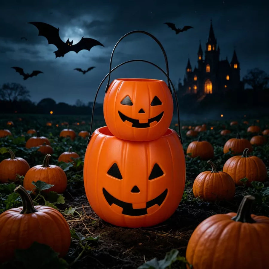 Halloween Decorative Pumpkin Bucket with Handle Set Orange / One Size Apparel and Accessories