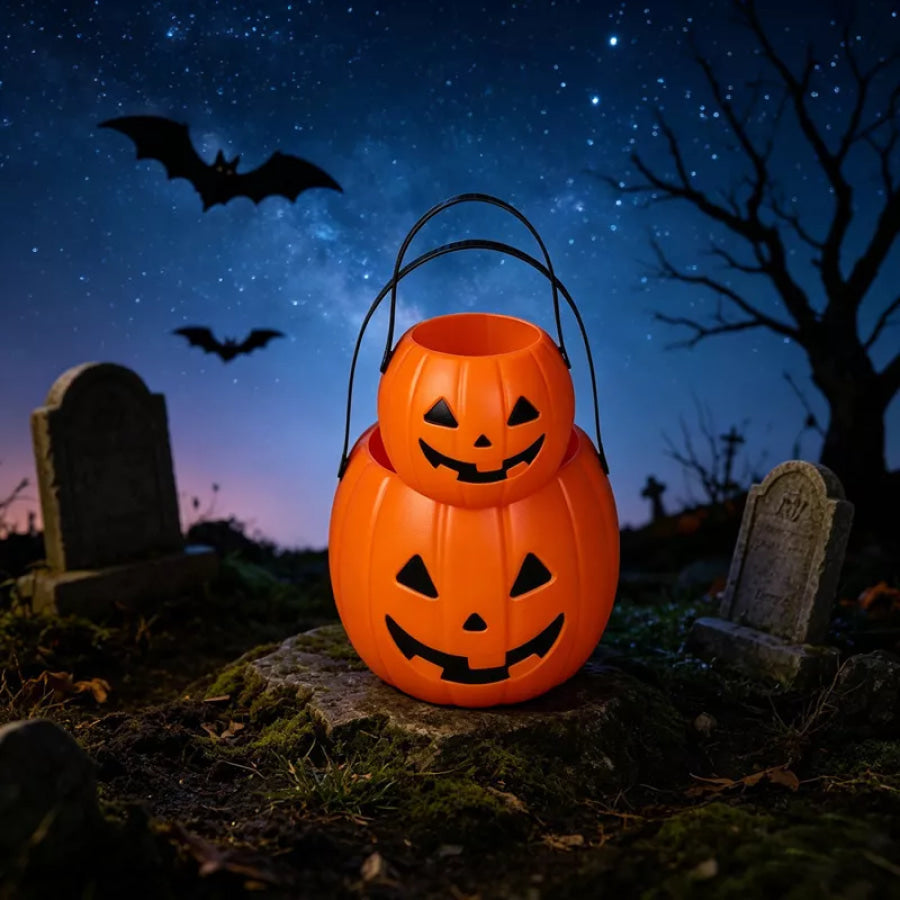 Halloween Decorative Pumpkin Bucket with Handle Set Orange / One Size Apparel and Accessories