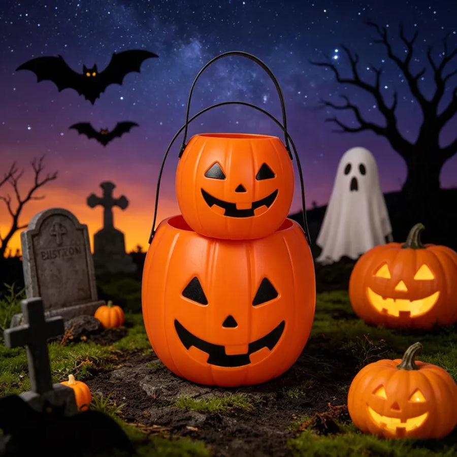Halloween Decorative Pumpkin Bucket with Handle Set Orange / One Size Apparel and Accessories