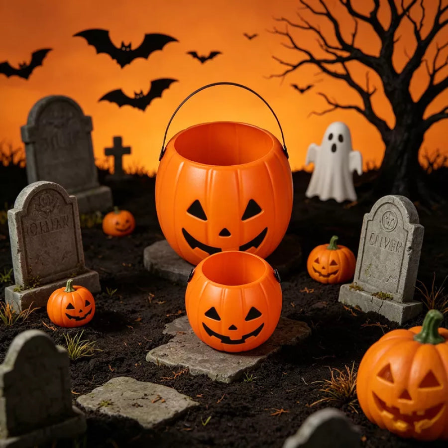 Halloween Decorative Pumpkin Bucket with Handle Set Orange / One Size Apparel and Accessories