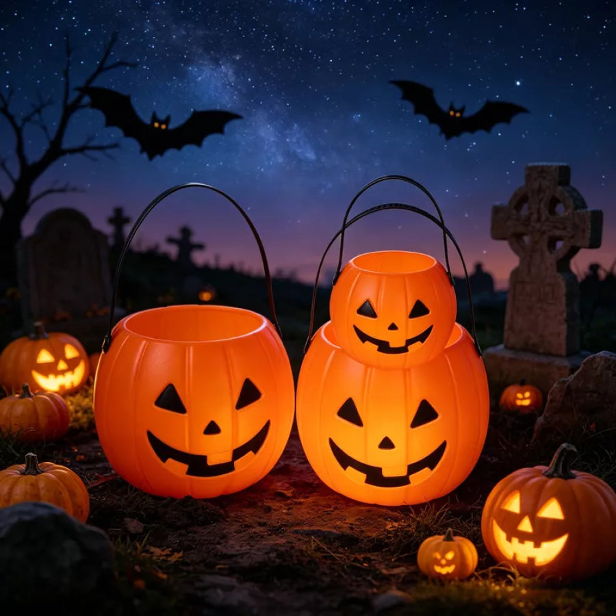 Halloween Decorative Pumpkin Bucket with Handle Set Orange / One Size Apparel and Accessories