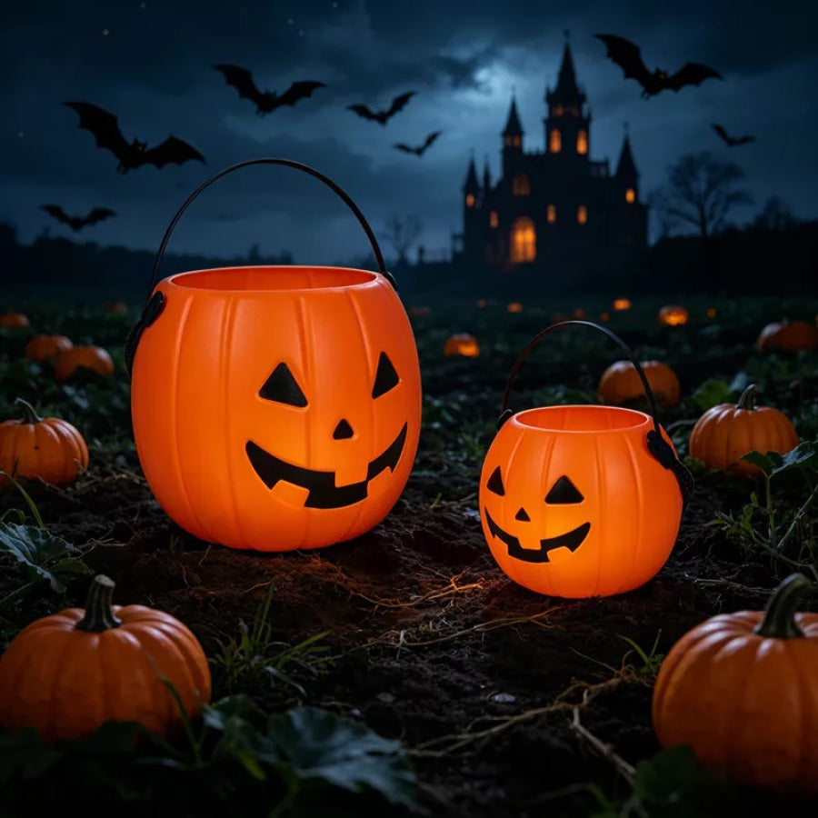 Halloween Decorative Pumpkin Bucket with Handle Set Orange / One Size Apparel and Accessories