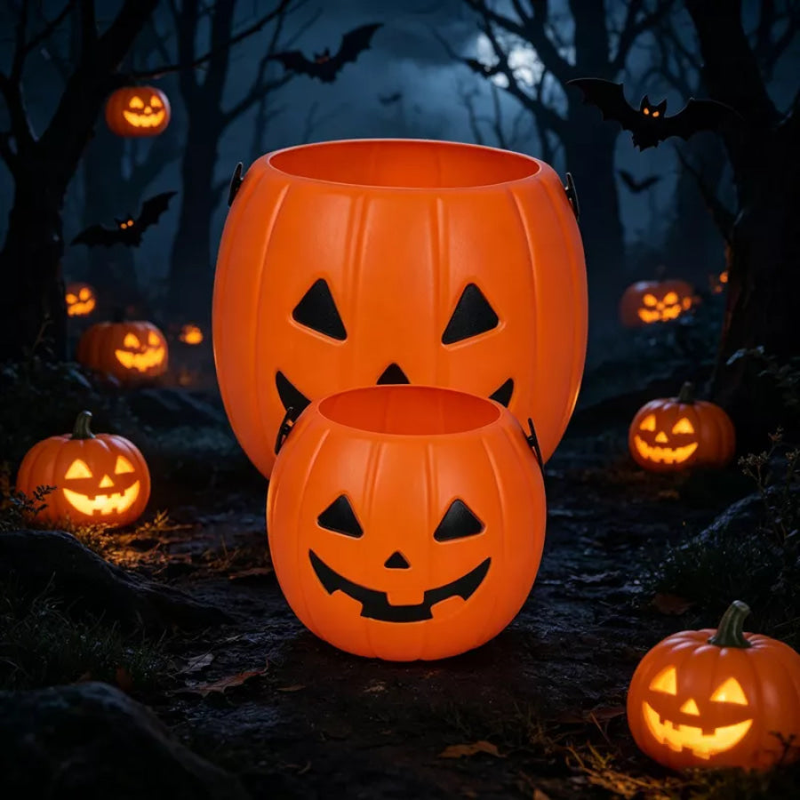 Halloween Decorative Pumpkin Bucket with Handle Set Orange / One Size Apparel and Accessories
