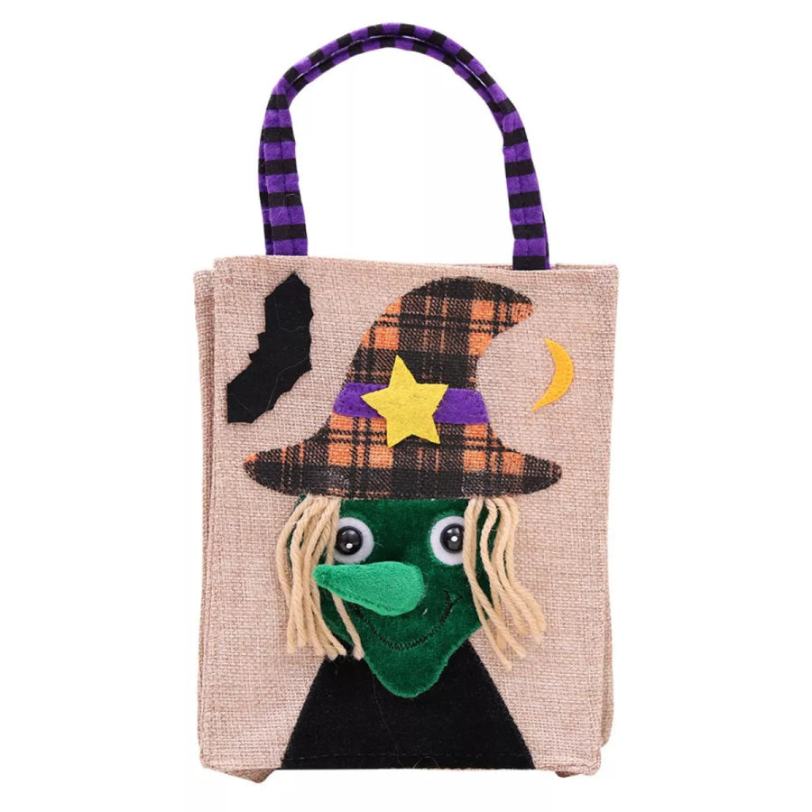 Halloween Decorative Witch Burlap Treat Bag Dark Green / One Size Apparel and Accessories