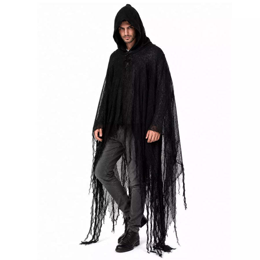 Halloween Distressed Hooded Cloak Black / One Size Apparel and Accessories
