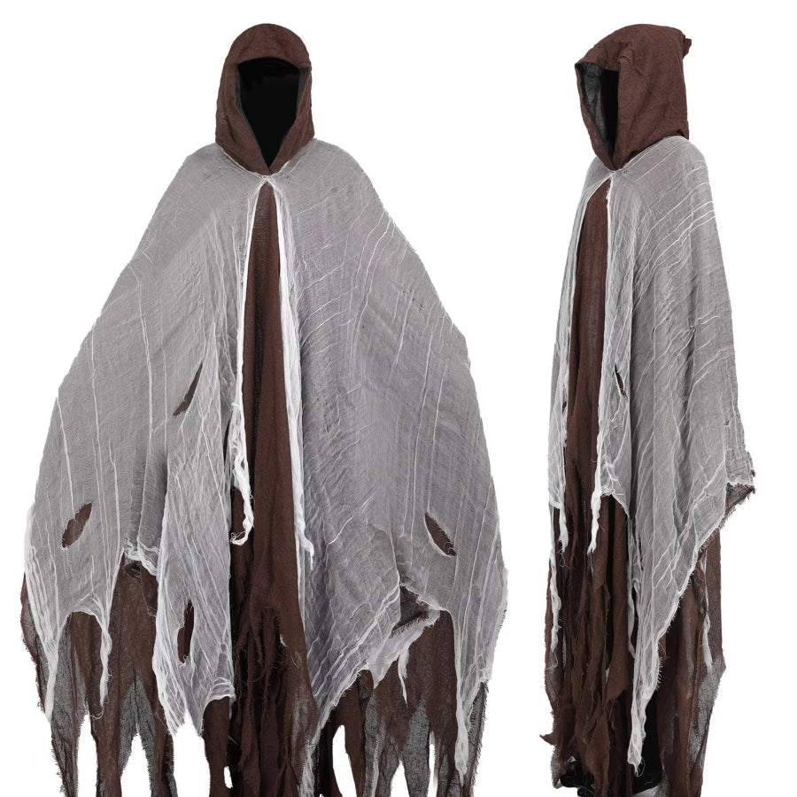 Halloween Distressed Hooded Cloak Brown / One Size Apparel and Accessories