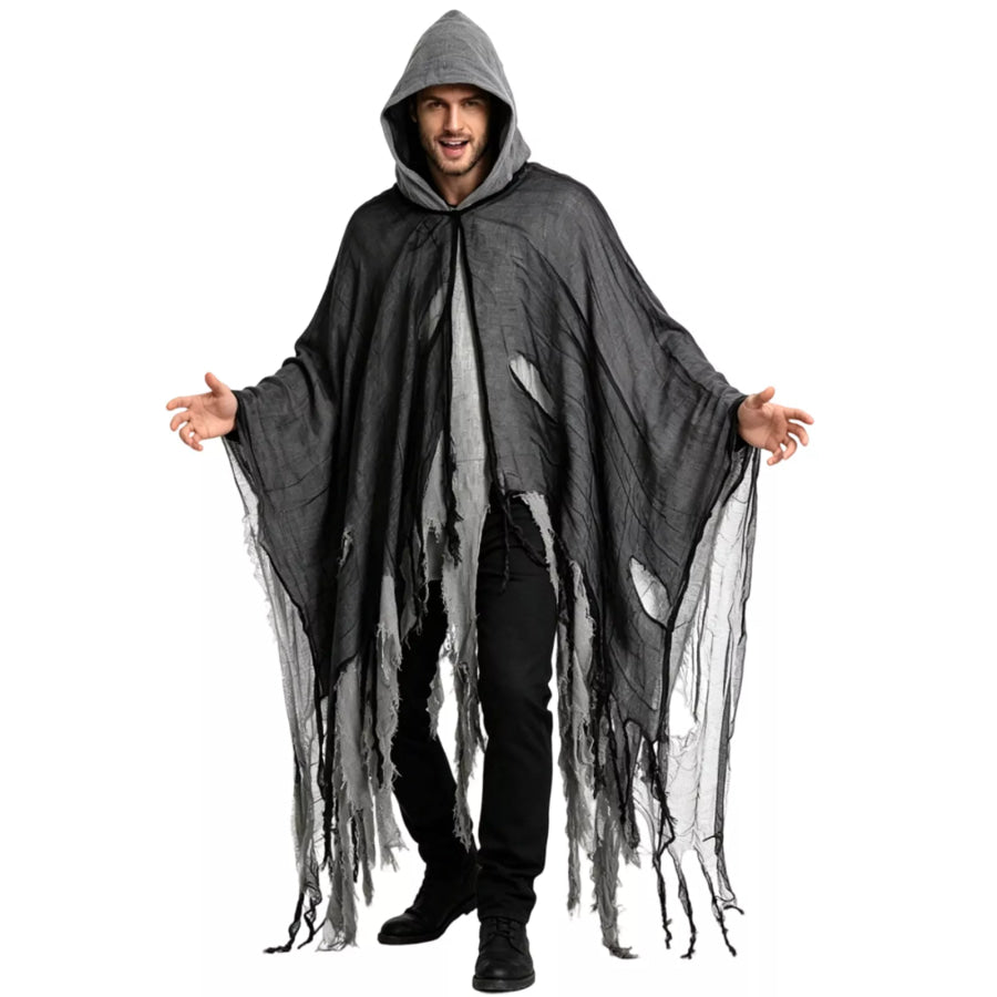 Halloween Distressed Hooded Cloak Dark Gray / One Size Apparel and Accessories