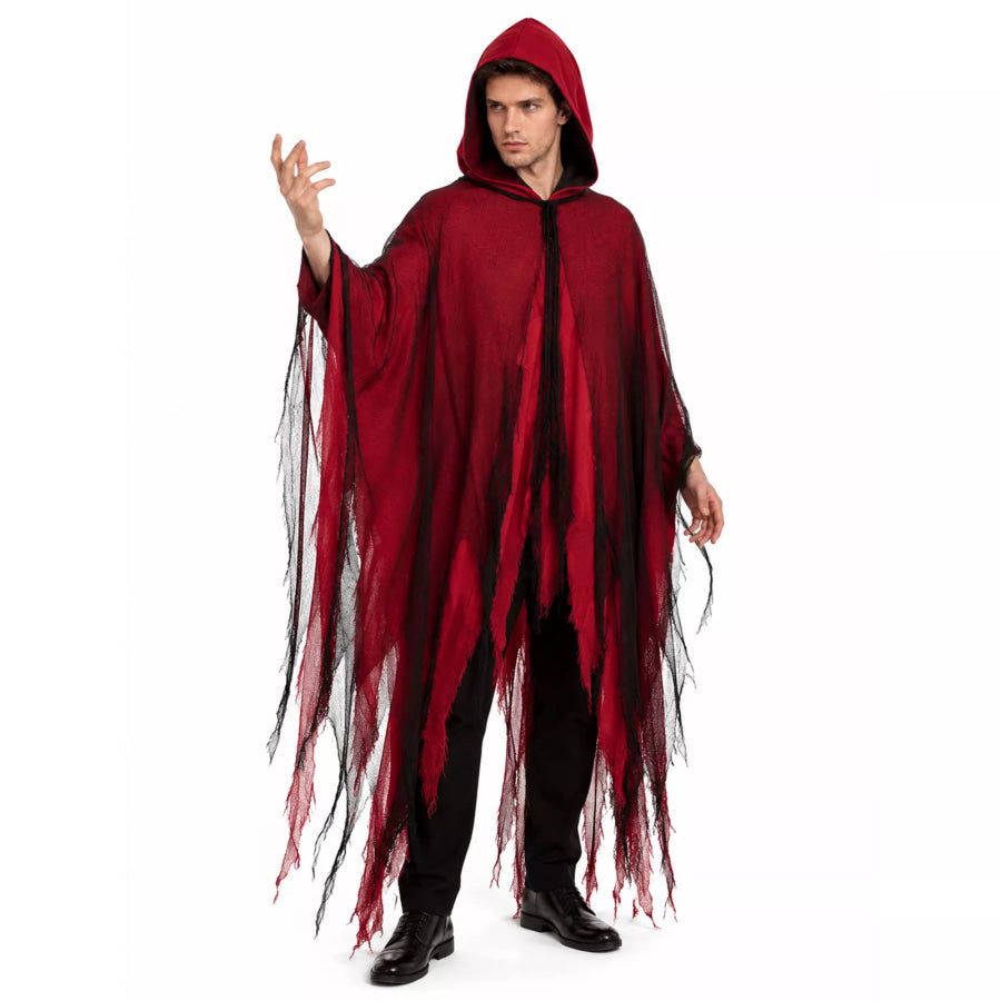 Halloween Distressed Hooded Cloak Deep Red / One Size Apparel and Accessories