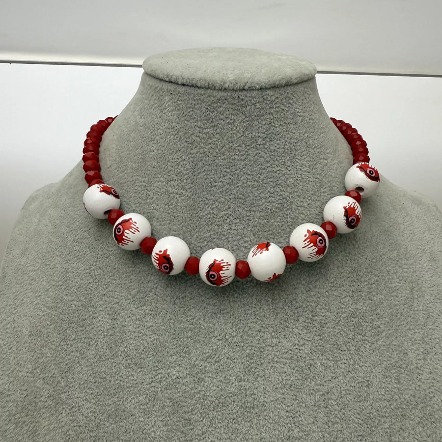 Halloween Eyeball Beaded Necklace Burgundy / One Size Apparel and Accessories