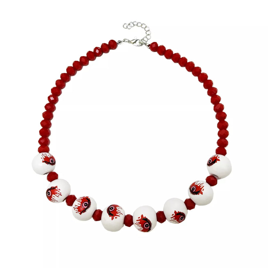 Halloween Eyeball Beaded Necklace Burgundy / One Size Apparel and Accessories