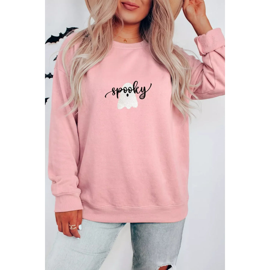 Halloween Ghost Graphic Round Neck Sweatshirt Apparel and Accessories